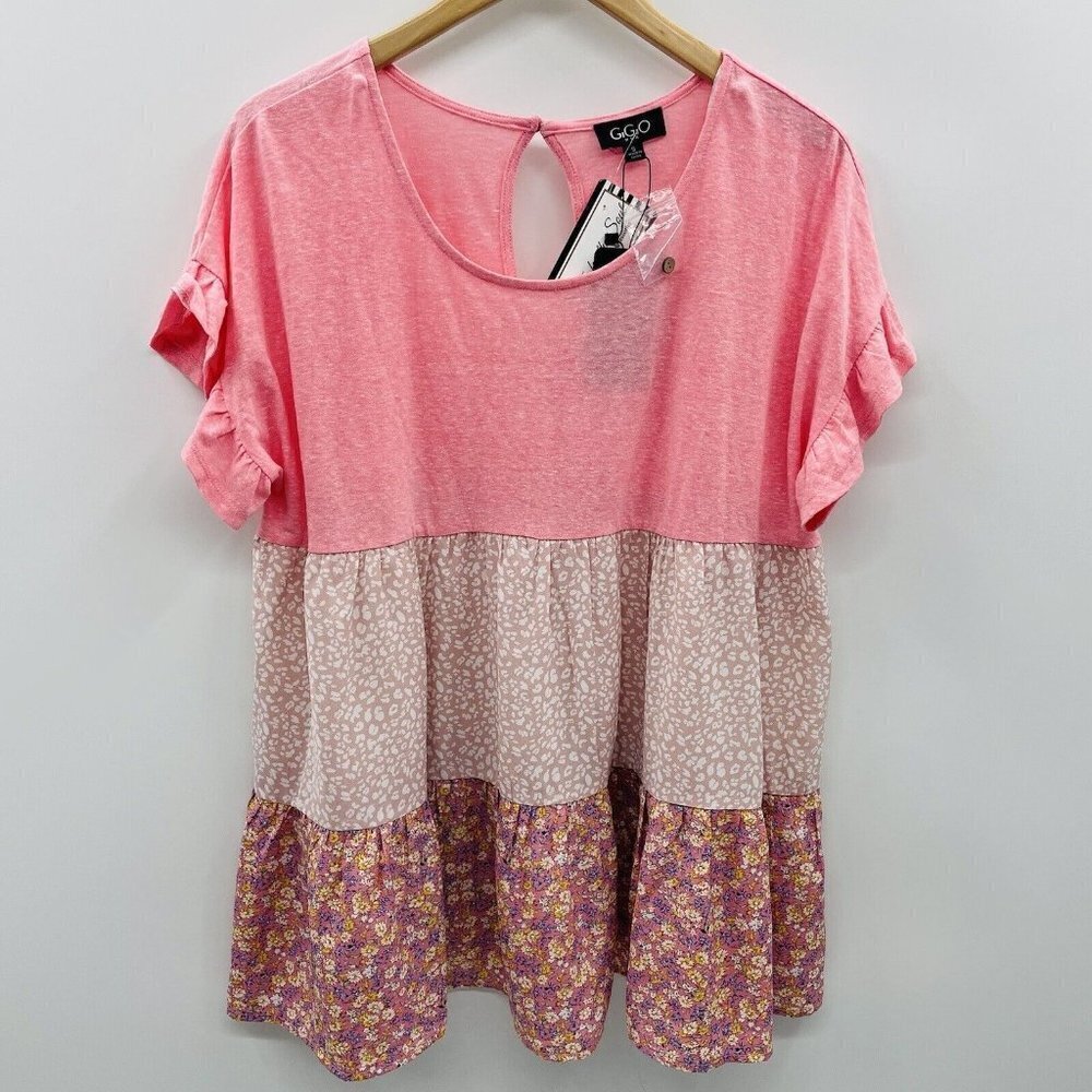 GiGiO USA Womens‎ Size Small Short Sleeve Tiered Colorblock Baby Doll Tee 1925